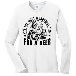 It’S The Most Wonderful Time For A Beer Santa Holding Beer Christmas Ladies Long Sleeve Shirt