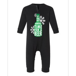 Its The Most Wonderful Time For A Beer Funny Christmas Infant Fleece One Piece