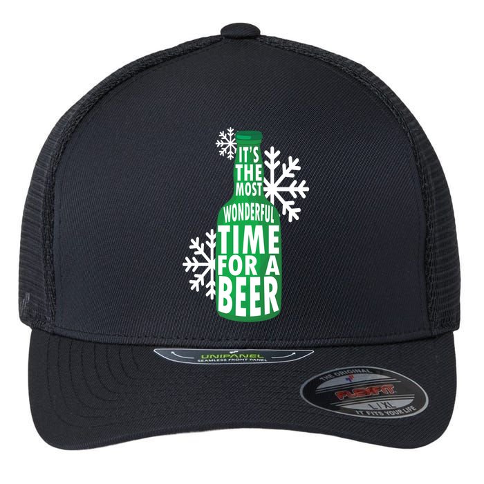 Its The Most Wonderful Time For A Beer Funny Christmas Flexfit Unipanel Trucker Cap