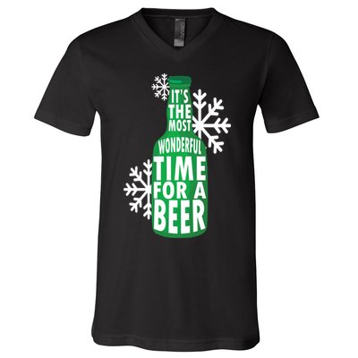 Its The Most Wonderful Time For A Beer Funny Christmas V-Neck T-Shirt