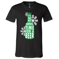 Its The Most Wonderful Time For A Beer Funny Christmas V-Neck T-Shirt