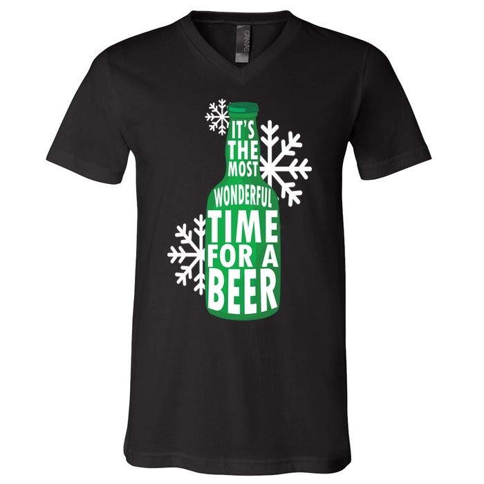 Its The Most Wonderful Time For A Beer Funny Christmas V-Neck T-Shirt