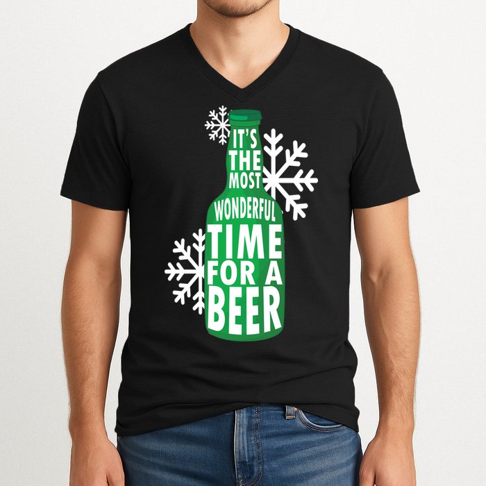 Its The Most Wonderful Time For A Beer Funny Christmas V-Neck T-Shirt