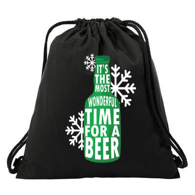 Its The Most Wonderful Time For A Beer Funny Christmas Drawstring Bag