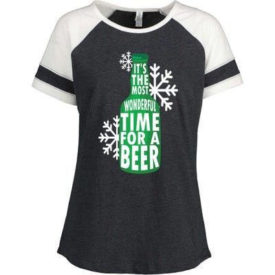 Its The Most Wonderful Time For A Beer Funny Christmas Enza Ladies Jersey Colorblock Tee