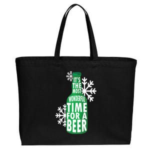 Its The Most Wonderful Time For A Beer Funny Christmas Cotton Canvas Jumbo Tote