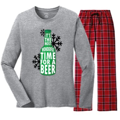 Its The Most Wonderful Time For A Beer Funny Christmas Women's Long Sleeve Flannel Pajama Set 