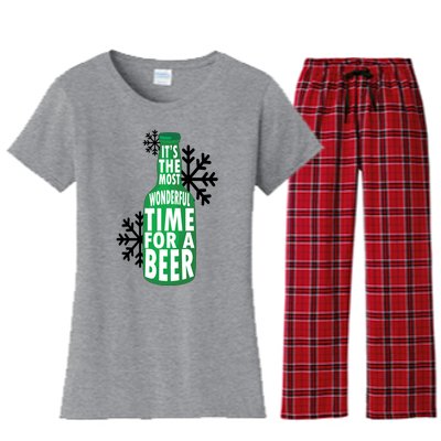 Its The Most Wonderful Time For A Beer Funny Christmas Women's Flannel Pajama Set