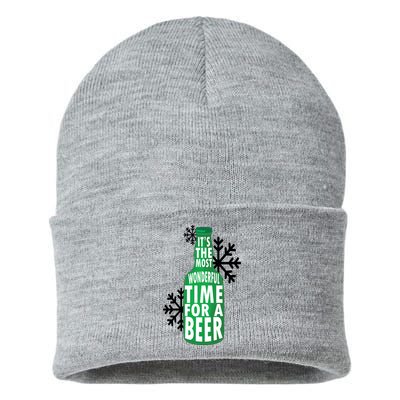 Its The Most Wonderful Time For A Beer Funny Christmas Sustainable Knit Beanie