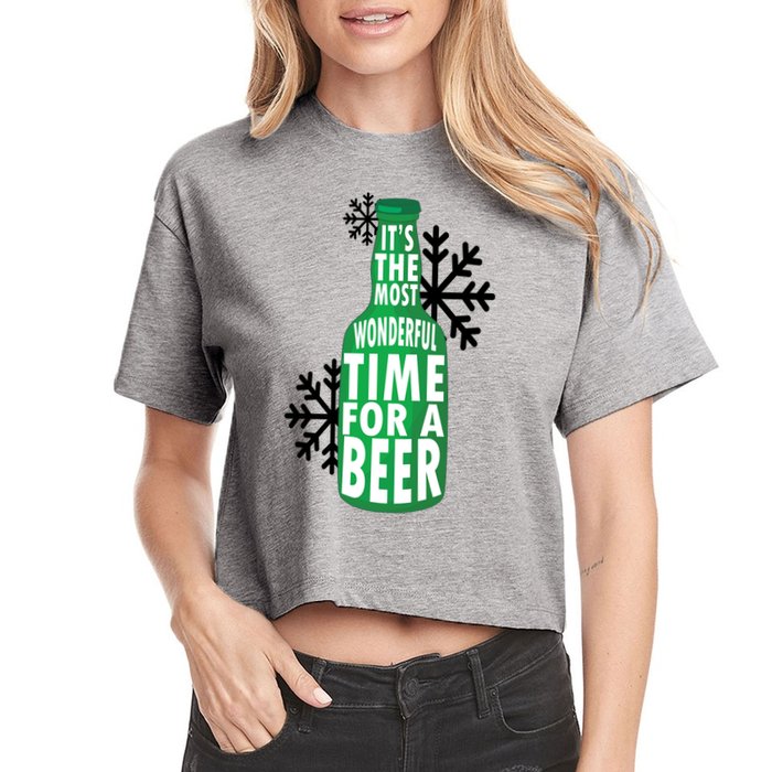Its The Most Wonderful Time For A Beer Funny Christmas Crop Top