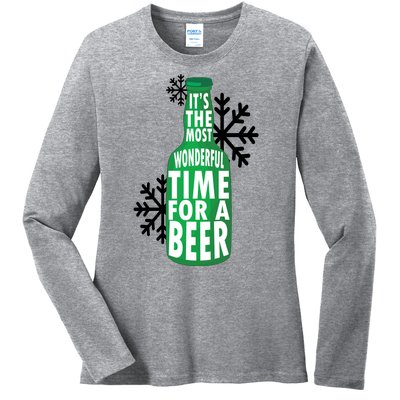 Its The Most Wonderful Time For A Beer Funny Christmas Ladies Long Sleeve Shirt