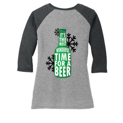 Its The Most Wonderful Time For A Beer Funny Christmas Women's Tri-Blend 3/4-Sleeve Raglan Shirt