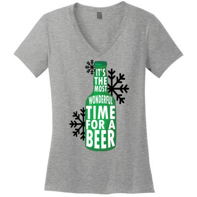 Its The Most Wonderful Time For A Beer Funny Christmas Women's V-Neck T-Shirt