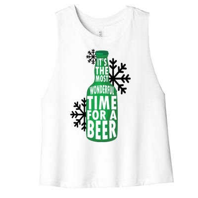 Its The Most Wonderful Time For A Beer Funny Christmas Women's Racerback Cropped Tank