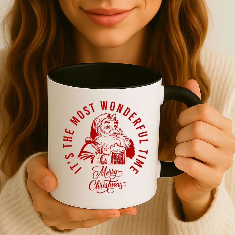 It's The Most Wonderful Time Santa Drinking Beer Christmas Mug