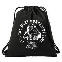 It's The Most Wonderful Time Santa Drinking Beer Christmas Drawstring Bag