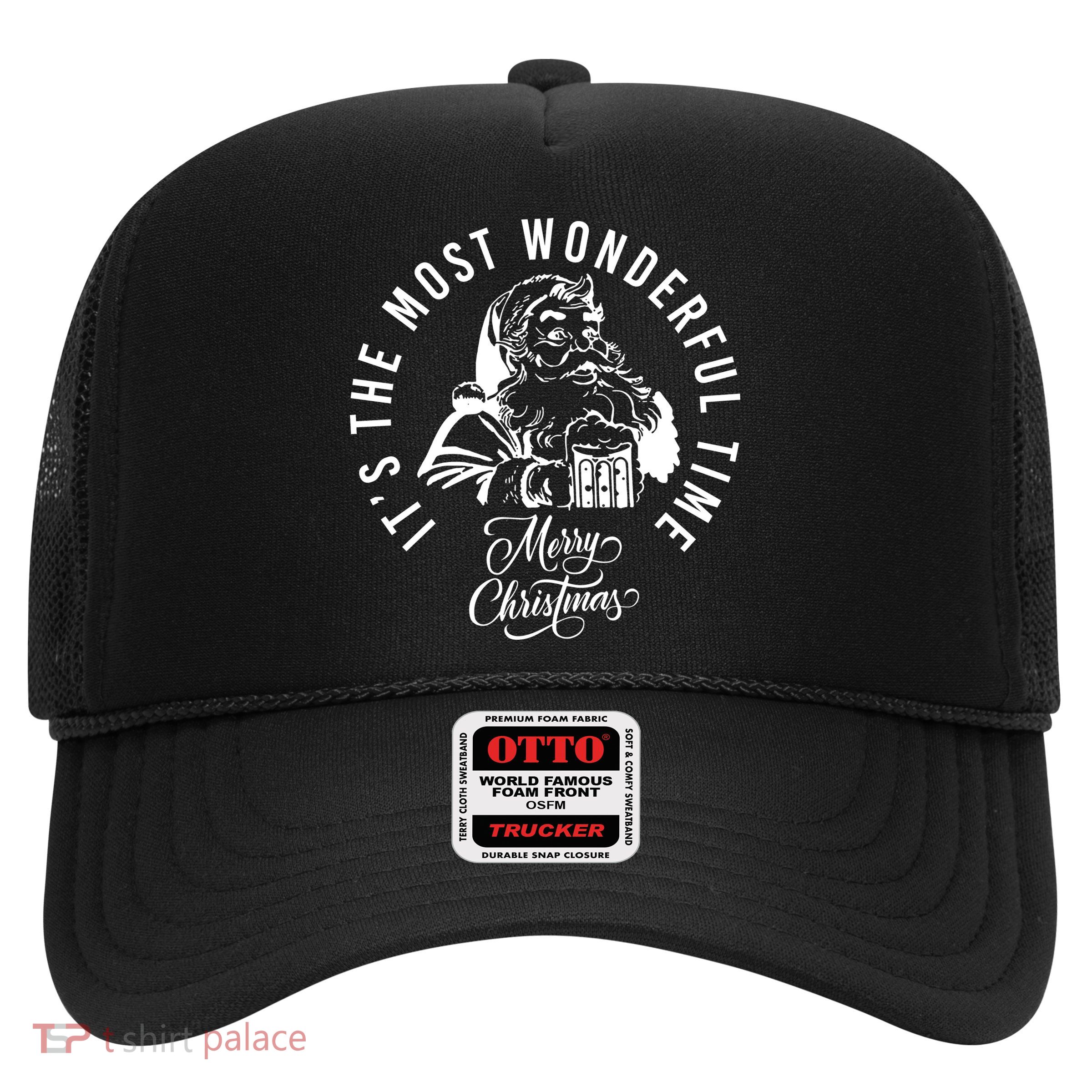 It's The Most Wonderful Time Santa Drinking Beer Christmas Trucker Hat