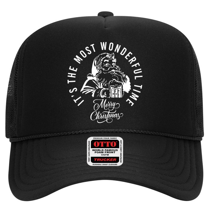 It's The Most Wonderful Time Santa Drinking Beer Christmas Trucker Hat