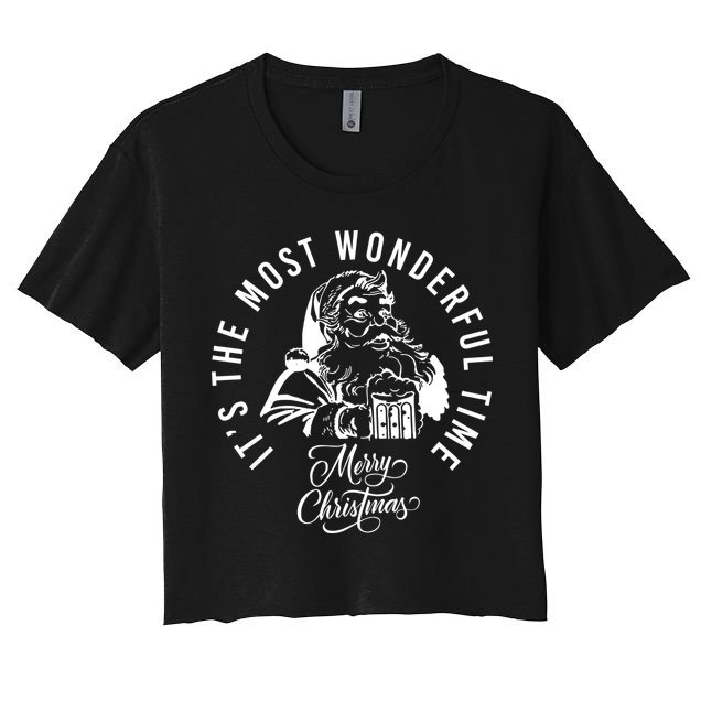 It's The Most Wonderful Time Santa Drinking Beer Christmas Crop Top