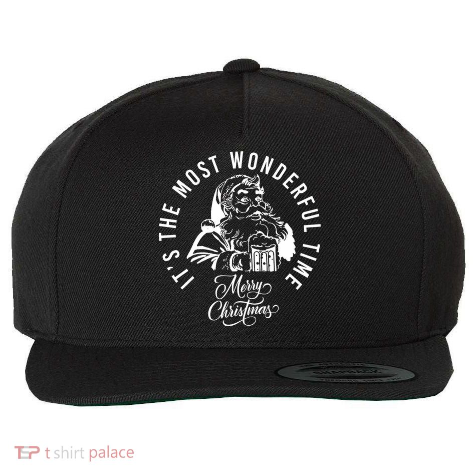 It's The Most Wonderful Time Santa Drinking Beer Christmas Wool Snapback Cap