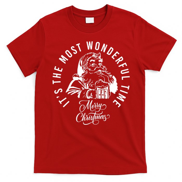 It's The Most Wonderful Time Santa Drinking Beer Christmas T-Shirt