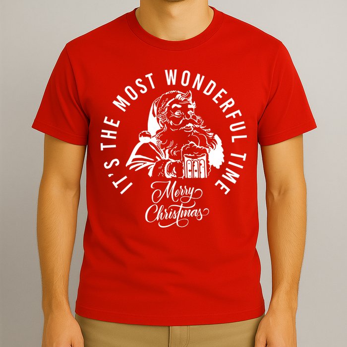 It's The Most Wonderful Time Santa Drinking Beer Christmas T-Shirt