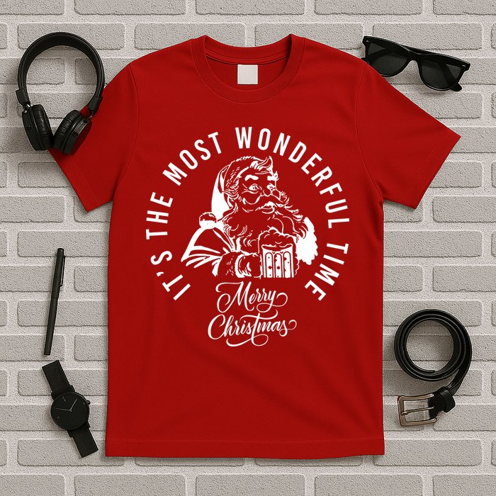 It's The Most Wonderful Time Santa Drinking Beer Christmas T-Shirt