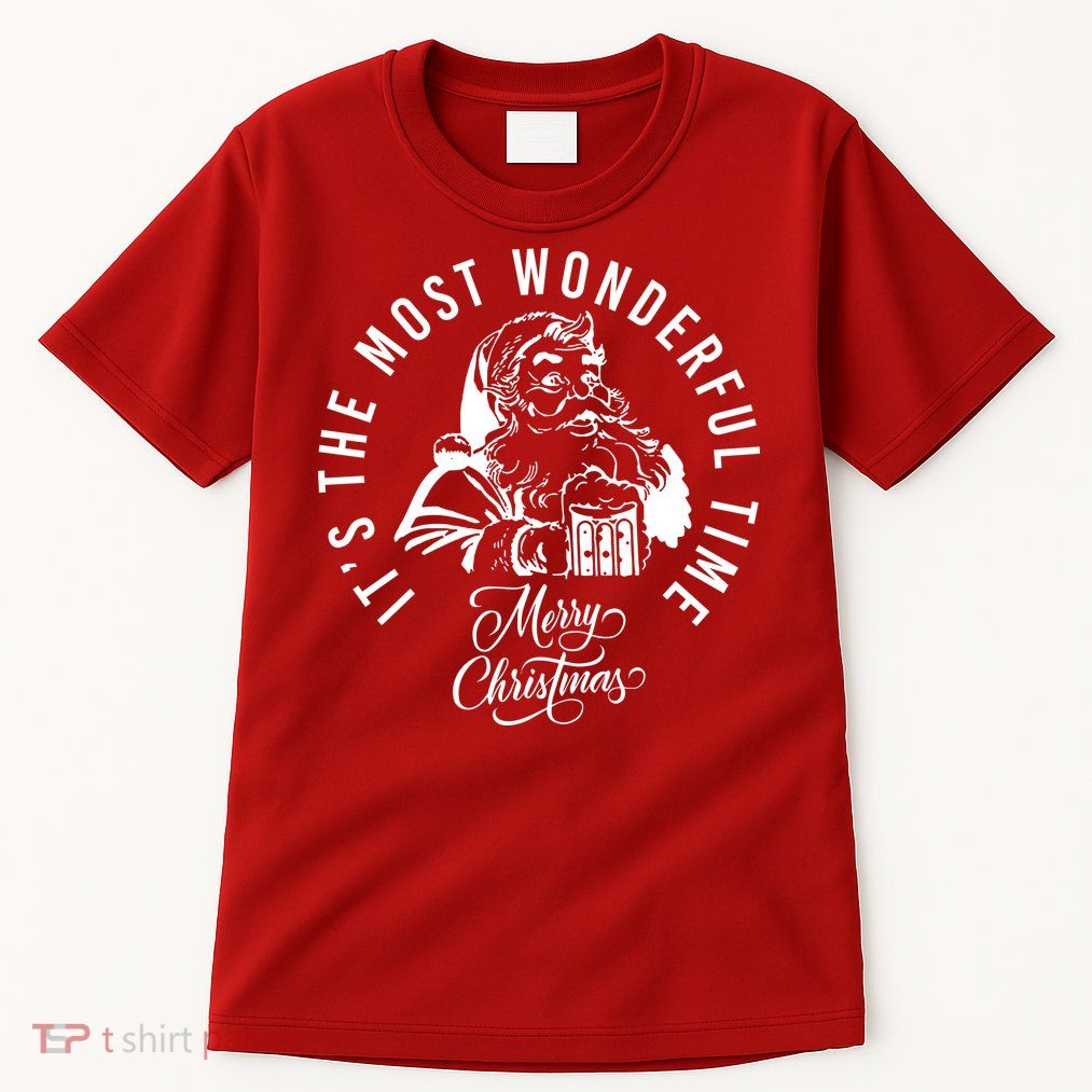 It's The Most Wonderful Time Santa Drinking Beer Christmas Tall T-Shirt