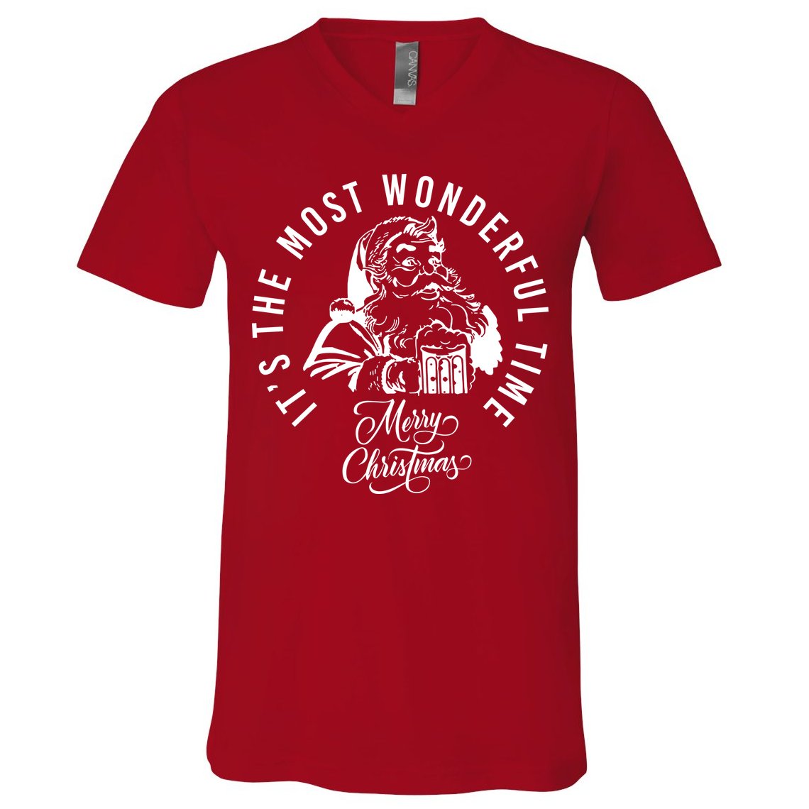 It's The Most Wonderful Time Santa Drinking Beer Christmas V-Neck T-Shirt