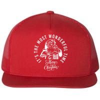 It's The Most Wonderful Time Santa Drinking Beer Christmas Flat Bill Trucker Hat