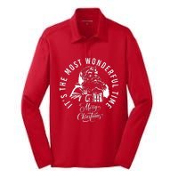 It's The Most Wonderful Time Santa Drinking Beer Christmas Silk Touch Performance Long Sleeve Polo