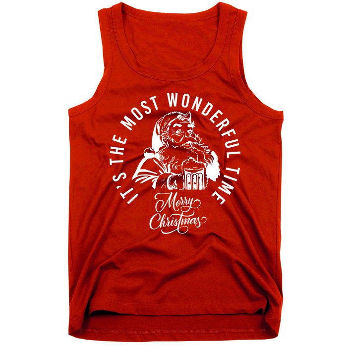 It's The Most Wonderful Time Santa Drinking Beer Christmas Tank Top