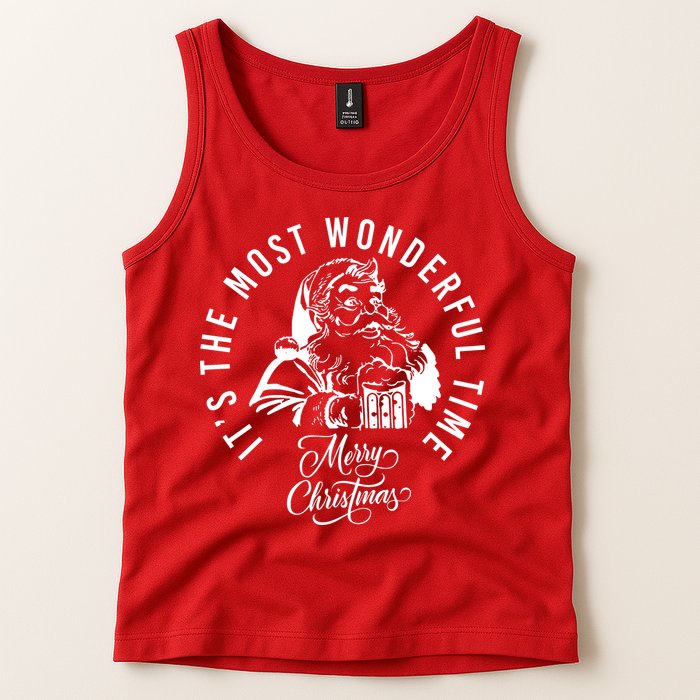 It's The Most Wonderful Time Santa Drinking Beer Christmas Tank Top