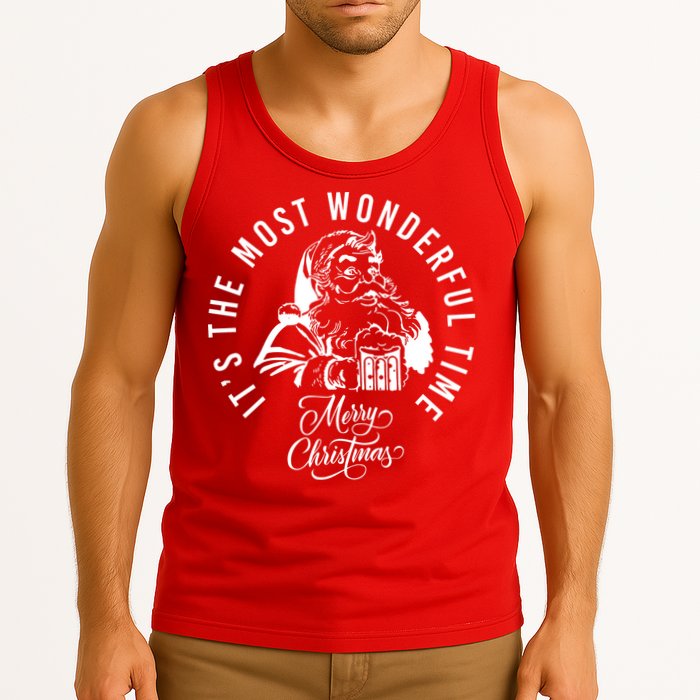 It's The Most Wonderful Time Santa Drinking Beer Christmas Tank Top