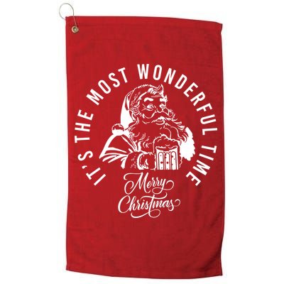 It's The Most Wonderful Time Santa Drinking Beer Christmas Golf Towel