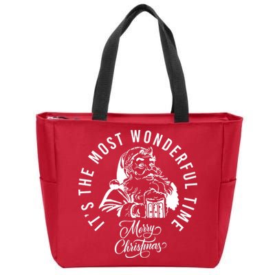 It's The Most Wonderful Time Santa Drinking Beer Christmas Zip Tote Bag