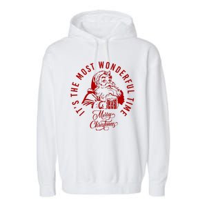 It's The Most Wonderful Time Santa Drinking Beer Christmas Garment-Dyed Fleece Hoodie