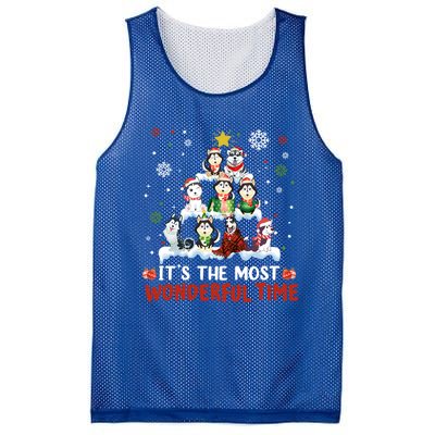 Its The Most Wonderful Time Husky Dogs Christmas Cool Gift Mesh Reversible Basketball Jersey Tank