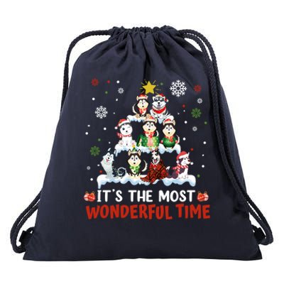 Its The Most Wonderful Time Husky Dogs Christmas Cool Gift Drawstring Bag