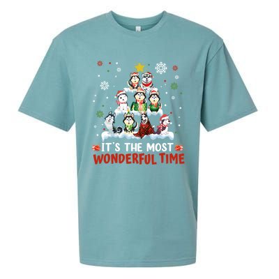 Its The Most Wonderful Time Husky Dogs Christmas Cool Gift Sueded Cloud Jersey T-Shirt