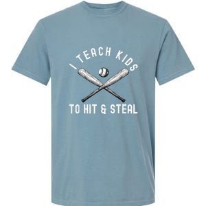 I Teach My To Hit And Steal Funny Baseball Dad Garment-Dyed Heavyweight T-Shirt