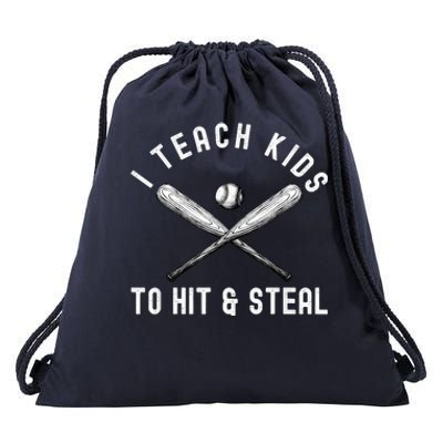 I Teach My To Hit And Steal Funny Baseball Dad Drawstring Bag