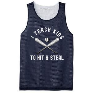 I Teach My To Hit And Steal Funny Baseball Dad Mesh Reversible Basketball Jersey Tank