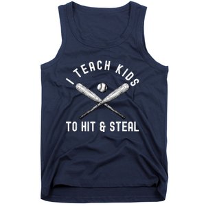 I Teach My To Hit And Steal Funny Baseball Dad Tank Top