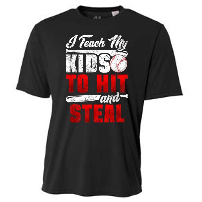 I Teach My Kids To Hit And Steal Funny Baseball Coach Cooling Performance Crew T-Shirt