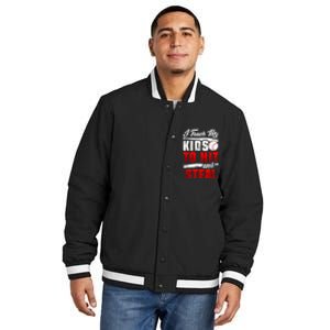 I Teach My Kids To Hit And Steal Funny Baseball Coach Insulated Varsity Jacket