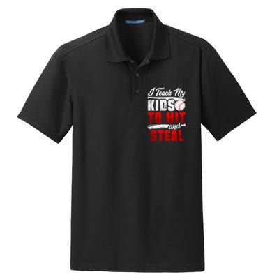 I Teach My Kids To Hit And Steal Funny Baseball Coach Dry Zone Grid Polo