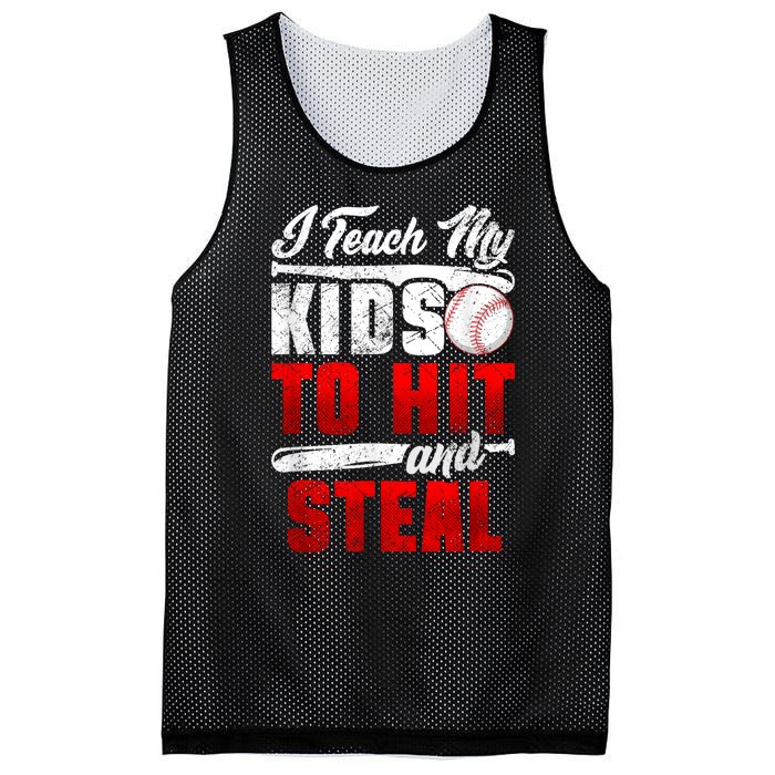 I Teach My Kids To Hit And Steal Funny Baseball Coach Mesh Reversible Basketball Jersey Tank