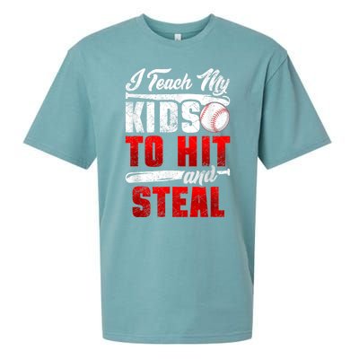 I Teach My Kids To Hit And Steal Funny Baseball Coach Sueded Cloud Jersey T-Shirt