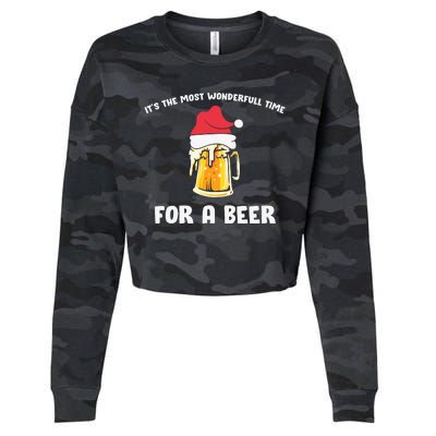 Its The Most Wonderful Time For A Beer Santa Hat Christmas Cropped Pullover Crew